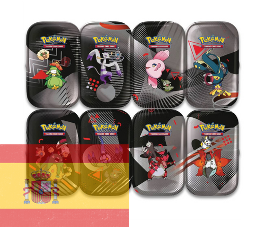 Pokémon JCC: Escarlata y Púrpura - Fulgor Negro y Llama Blanca - Display de 8 Unova Mini Latas - Español - Cherisaur Store