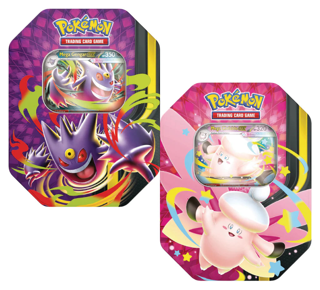 Pokémon JCC: Mega Moonlit Tin Mega Gengar EX & Mega Clefable EX - Español - Cherisaur Store