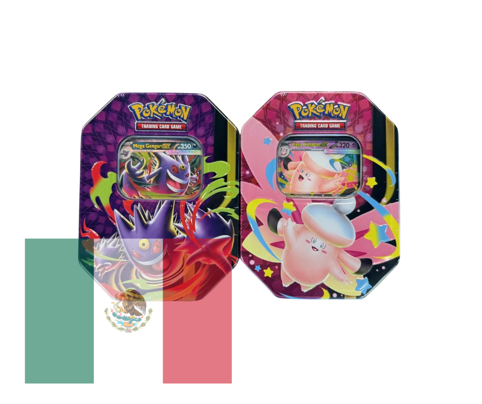 Pokémon JCC: Mega Moonlit Tin Mega Gengar EX & Mega Clefable EX - Español - Cherisaur Store