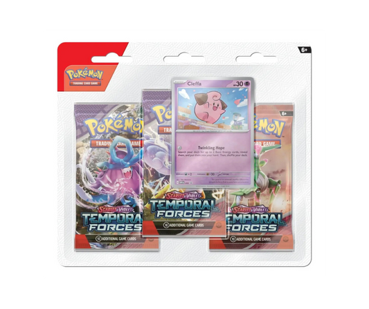 Pokémon TCG: Scarlet & Violet - Temporal Forces - Three-Booster Blister Cleffa/Cyclizar - Inglés - Cherisaur Store