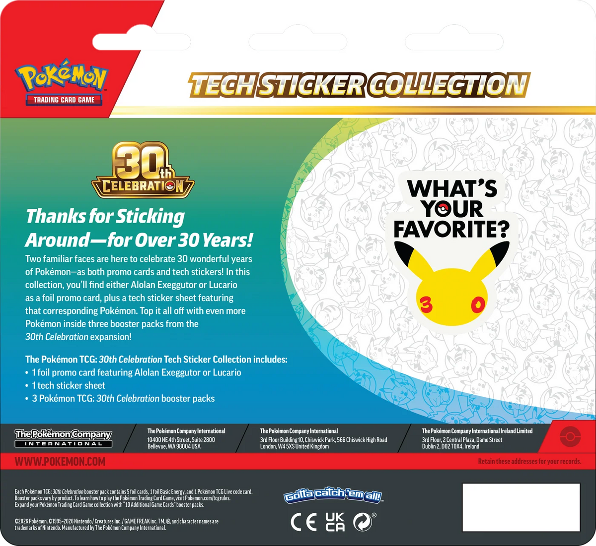 Pokémon TCG: 30th Celebration - Tech Sticker Collection (Modelo Al Azar) - Ingles - Cherisaur Store
