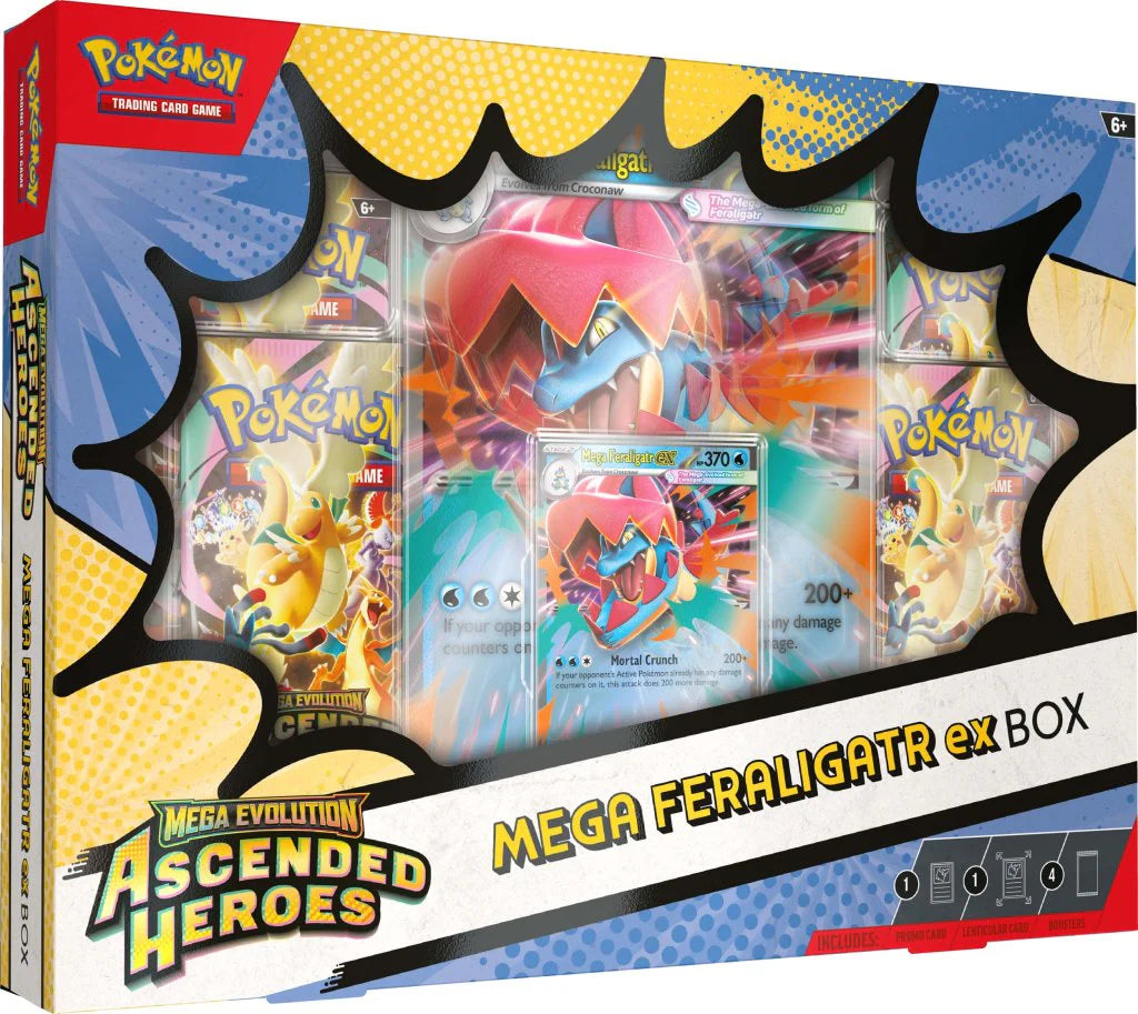 Pokémon TCG: Mega Evolution—Ascended Heroes (modelo al azar) Mega Meganium ex Box - Mega Emboar ex Box - Mega Feraligatr ex Box - Ingles - Cherisaur Store
