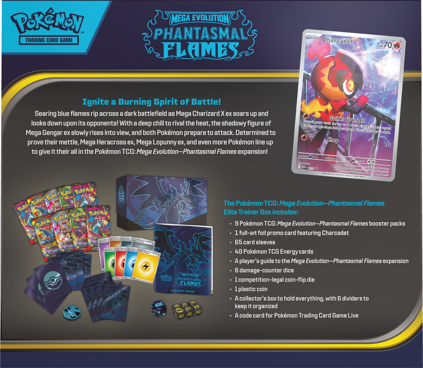 Pokémon TCG: Mega Evolution - Phantasmal Flames - Elite Trainer Box - Inglés - Cherisaur Store