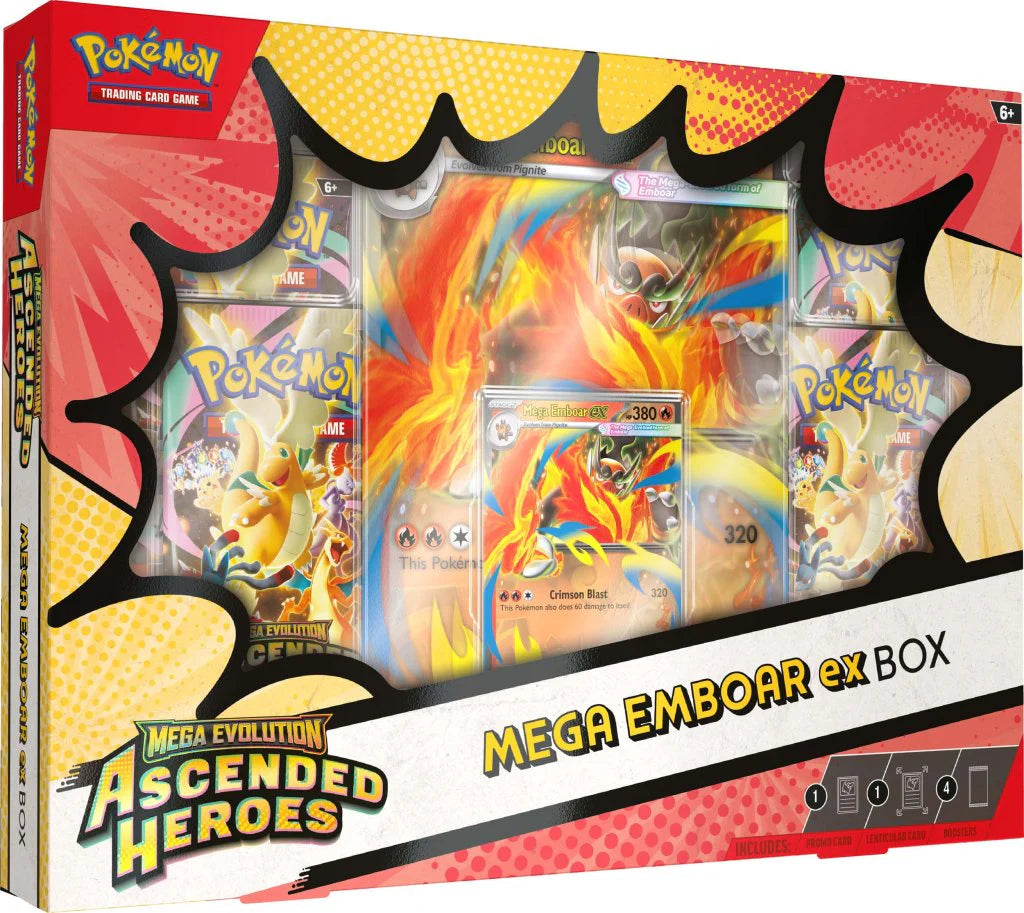 Pokémon TCG: Mega Evolution—Ascended Heroes (modelo al azar) Mega Meganium ex Box - Mega Emboar ex Box - Mega Feraligatr ex Box - Ingles - Cherisaur Store